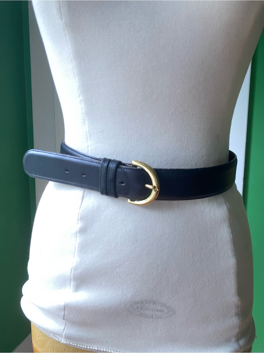Vintage Coach Black Leather Belt with Gold Crescent Buckle made in USA